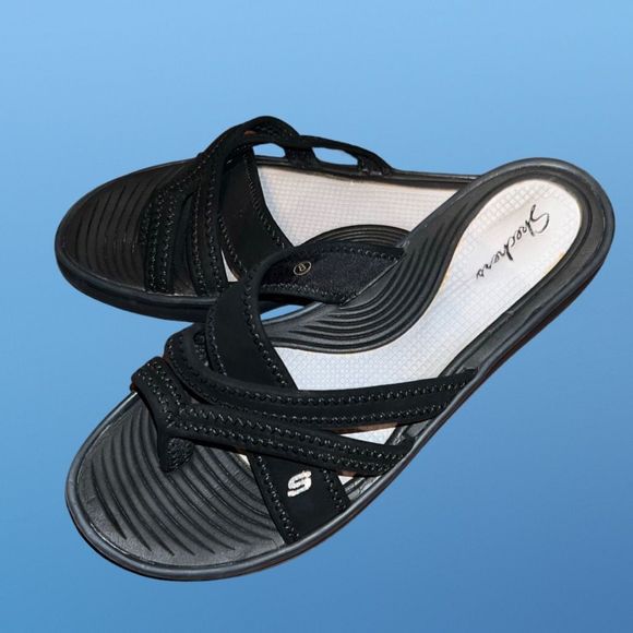 Skechers Flex Appeal Black Sandals Size 8 - Picture 1 of 7